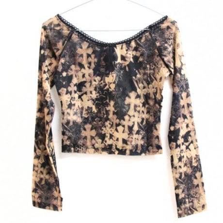 Chrome Hearts Brand-New All-Over Cemetery Cross Print Long Sleeve Camisole #31880