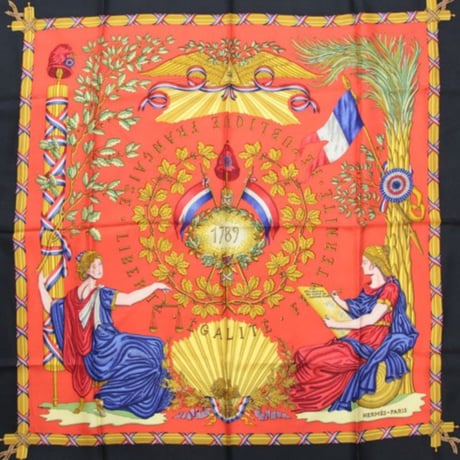 HERMES Carre 90 Silk 100% Scarf Stole "LIBERTE EGARITE FRATERNITE" #76422