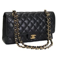 CHANEL Classic 25 Medium Double Flap Bag Quilted Caviar Black ＃76367