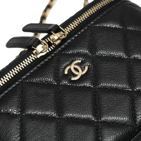 CHANEL Small Vanity Bag with Chain Quilted Caviar Black #76357