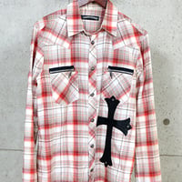 Chrome Hearts Large Leather Cross Patch Flannel Shirt #31595