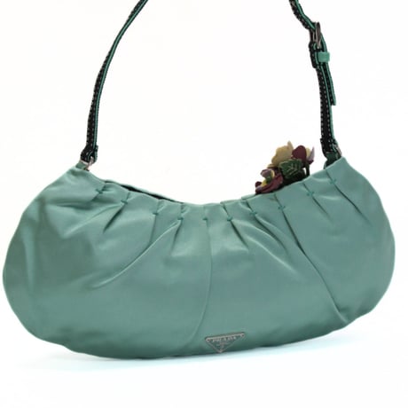 PRADA Raso Mini Handbag Flower Embellished Satin Light Green #75768