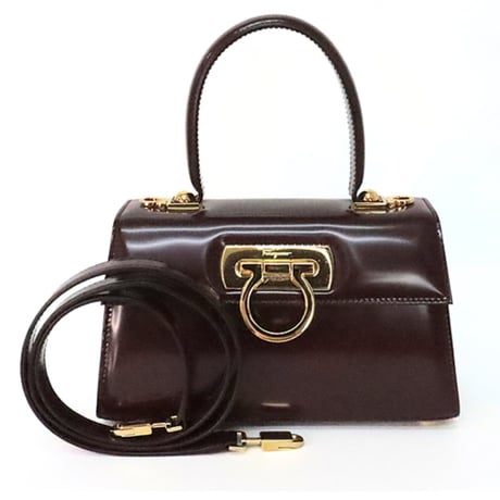 Salvatore Ferragamo Gancini Iconic Top Handle Bag Calfskin Burgundy #20301
