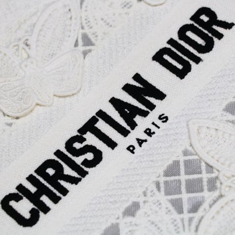 Christian Dior Small Book Tote Bag D-Lace Butterfly Canvas White #76138