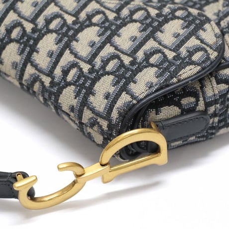 Christian Dior Small Saddle Bag Oblique Canvas Navy #75644