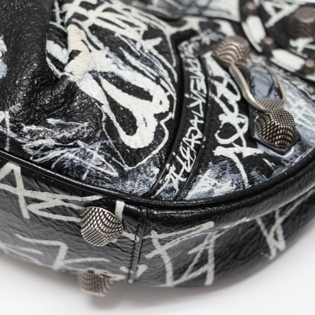 Balenciaga Small Le Cagole Shoulder Bag Graffiti Leather Black #76284