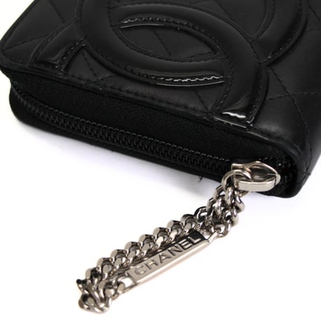 CHANEL Cambon Line Zip-around Wallet Quilted Leather Black #76481