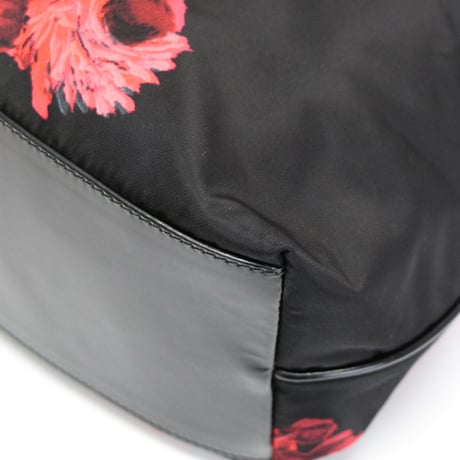 PRADA Shoulder Bag Floral Nylon Black Red #75516