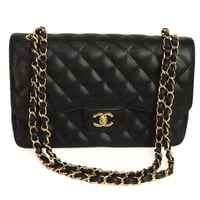 CHANEL Classic 30 Jumbo Double Flap Bag Quilted Caviar Black ＃20227