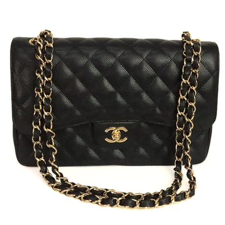 CHANEL Classic 30 Jumbo Double Flap Bag Quilted Caviar Black ＃20227
