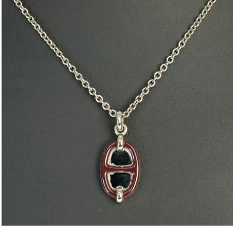 HERMES Mini Maillon PM Pendant Necklace Silver-toned Rouge H ＃20237