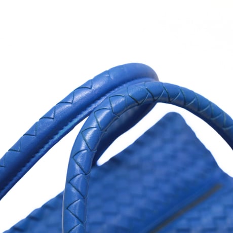 BOTTEGA VENETA Brick Handbag Intrecciato Leather Blue #76532