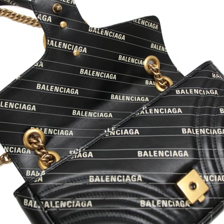 GUCCI x BALENCIAGA The Hacker Project Medium GG Marmont Flap Bag Quilted Leather Black #76806