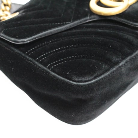 GUCCI Medium GG Marmont Flap Bag Quilted Velvet Black #76638
