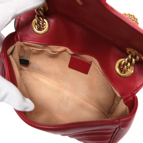 GUCCI Small GG Marmont Flap Bag Quilted Leather Red #76637