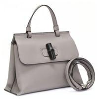 GUCCI Bamboo Daily Top Handle Bag Leather Gray #75779