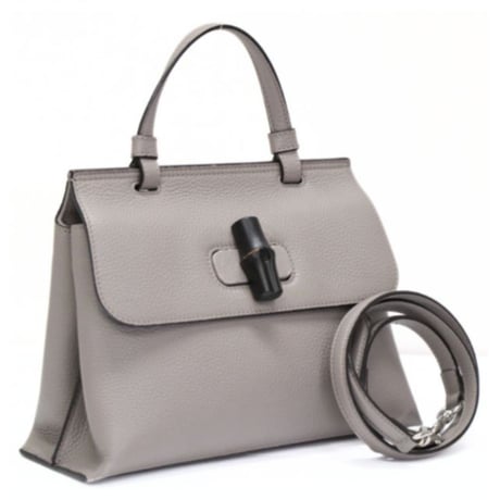 GUCCI Bamboo Daily Top Handle Bag Leather Gray #75779