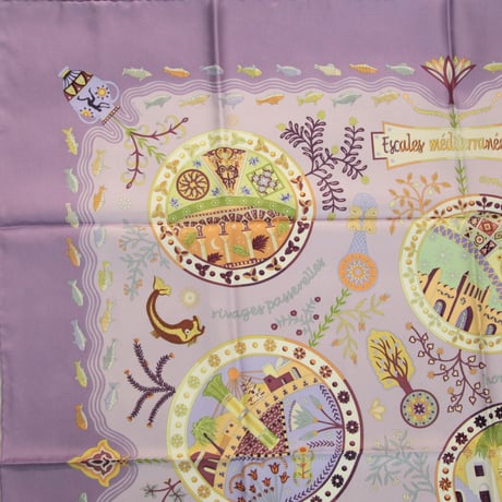 HERMES Carre 90 Silk 100% Scarf Stole "Escales mediterranennes" #76441