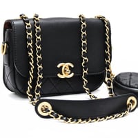 CHANEL Multi Pouching Flap Bag with Coin Purse Quilted Calfskin Black #75631