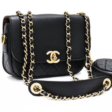 CHANEL Multi Pouching Flap Bag with Coin Purse Quilted Calfskin Black #75631