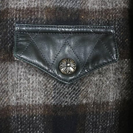 Chrome Hearts Plaid Wool CPO Shirt Jacket Leather Trim Cross Button #103835