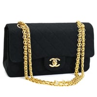 CHANEL Vintage Classic 23 Small Double Flap Bag Quilted Jersey Black ＃75662