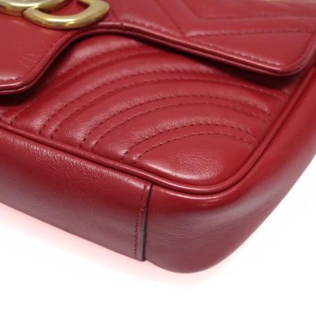 GUCCI Small GG Marmont Flap Bag Quilted Leather Red #76637