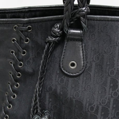 Christian Dior Ethnic Tote Bag Oblique Canvas Leather Black #76439