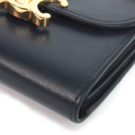 CELINE Small Triomphe Flap Wallet Shiny Calfskin Teal Blue #19941