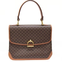 CELINE Top Handle Flap Bag Macadam Canvas Brown #75844