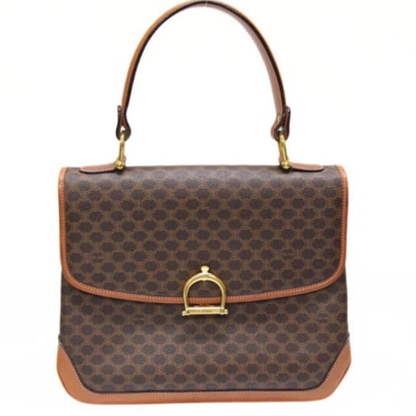 CELINE Top Handle Flap Bag Macadam Canvas Brown #75844