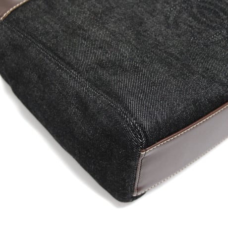 CHANEL CC Logo Tote Bag Denim Leather Black Brown #75769