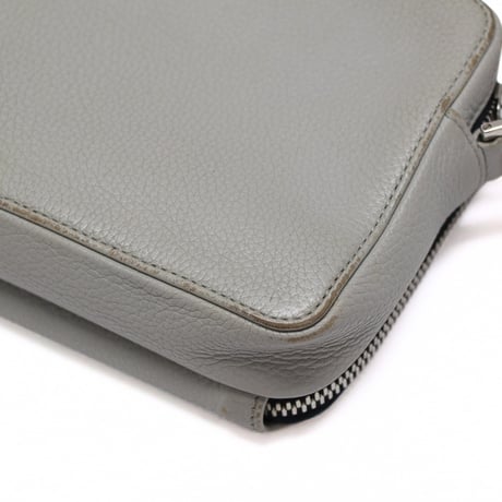 Christian Dior Double Zip Crossbody Bag Leather Gray Navy #76608