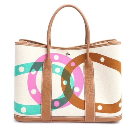 HERMES Garden Party PM Tote Bag Canvas with "H au Pas" Negonda Leather Beige Gold ＃20014