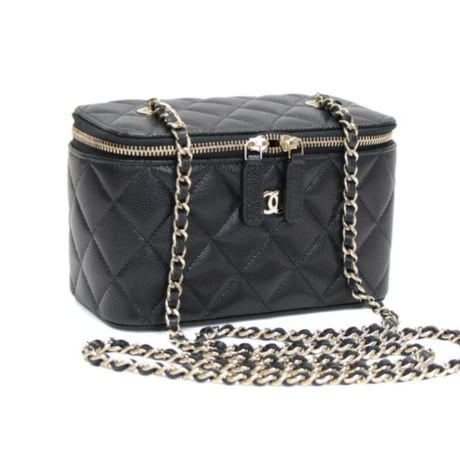 CHANEL Small Vanity Bag with Chain Quilted Caviar Black #76809