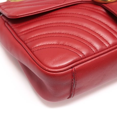 GUCCI Medium GG Marmont Flap Bag Quilted Leather Red #76730