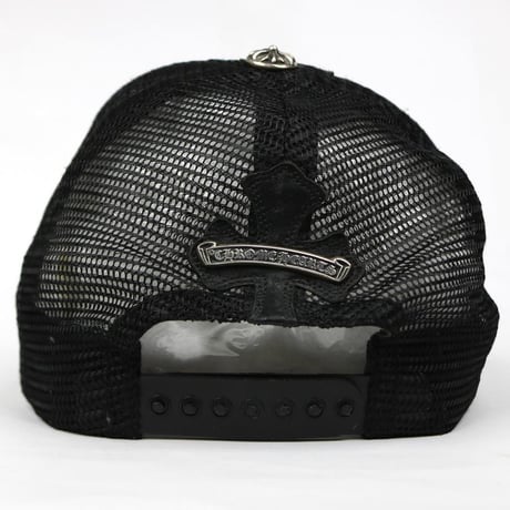 Chrome Hearts Cemetery Cross Leather Patch Mesh Trucker Hat Cap Black #104248