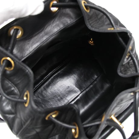 CHANEL CC Logo Drawstring Backpack Quilted Lambskin Black #76634