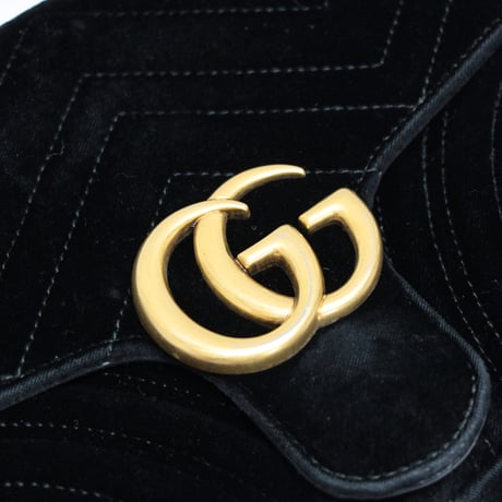 GUCCI Medium GG Marmont Flap Bag Quilted Velvet Black #76638