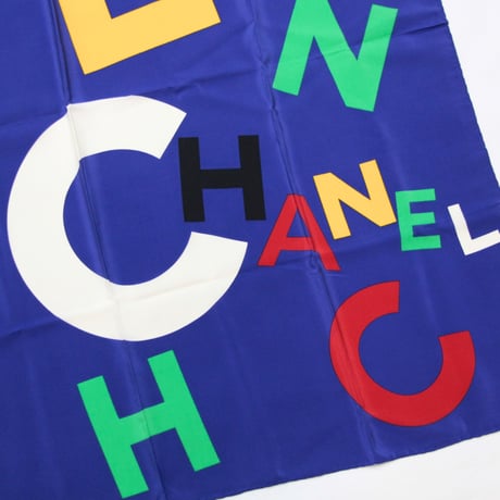CHANEL Vintage Silk 100% Scarf Stole Blue #76553