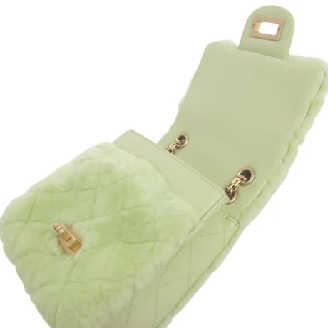 CHANEL Mini Shearling Flap Bag Quilted Leather Green #19639