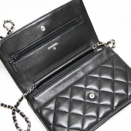 CHANEL Wallet on Chain Bag Quilted Lambskin Black #76288