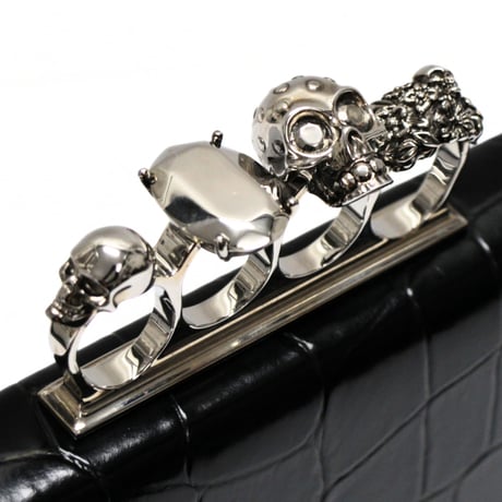 Alexander McQueen 4-Ring Skull Knuckle Clutch Bag Black #32231