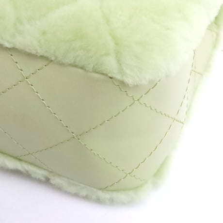 CHANEL Mini Shearling Flap Bag Quilted Leather Green #19639