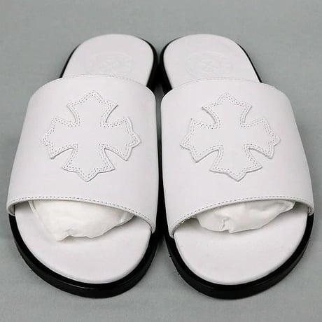 Chrome Hearts Brand-New SLIDE CH Plus Patch Leather Sandals White #103764