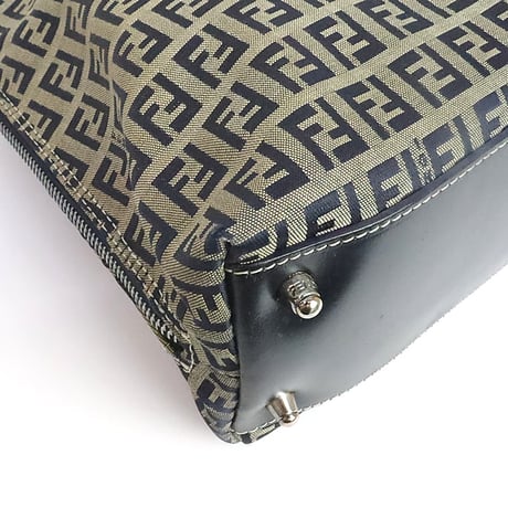 FENDI Handbag Zucchino Canvas Leather Navy ＃19817