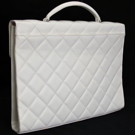 CHANEL Flap Briefcase Quilted Caviar White #75569