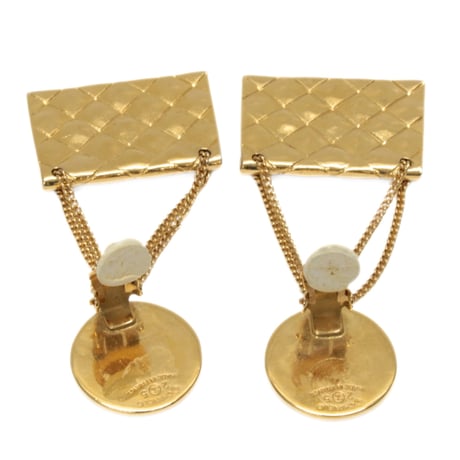 CHANEL Medal & Bag Motif Dangle Clip-on Earrings Gold-toned 2 5 #75756