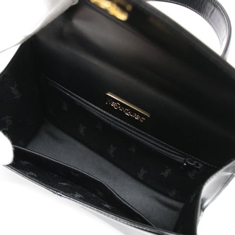 Yves Saint Laurent Logo Hardware Top Handle Envelope Flap Bag Leather Black #76567