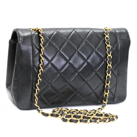 CHANEL Diana 25 Medium Flap Bag Quilted Lambskin Black ＃75618